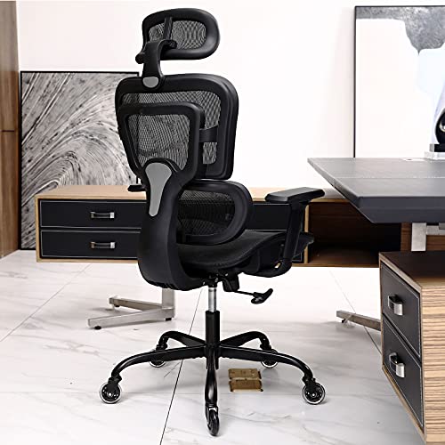 Ergonomic Office Chair, KERDOM Breathable Mesh Desk Chair, Lumbar Support Computer Chair with Flip-up Arms, Swivel Task Chair, Adjustable Height Home Gaming Chair(Black